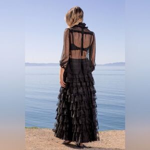 Heidi Merrick ~ 2023 Petticoat Maxi Skirt Black Satin and Lace